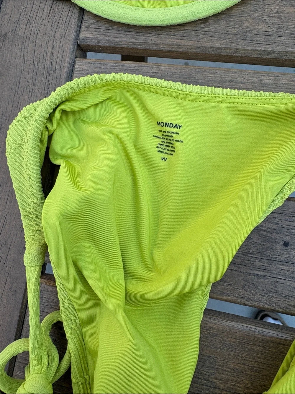 Monday Swimwear Neon Lime Crinkle Bikini Set Size VV